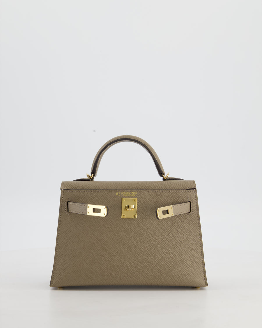 *SUPER RARE* Hermès HSS Mini Kelly II 20 Bag in Gris Tourterelle & Gris Perle Interior Epsom Leather with Permabrass Hardware
