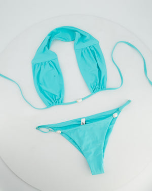 Sara Cristina Turquoise Pearl Embelished Halterneck Bikini Size S (UK 8)