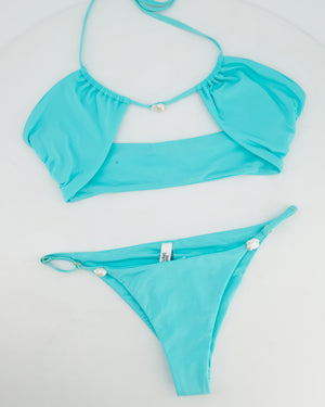 Sara Cristina Turquoise Pearl Embelished Halterneck Bikini Size S (UK 8)