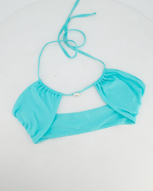 Sara Cristina Turquoise Pearl Embelished Halterneck Bikini Size S (UK 8)
