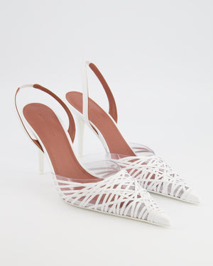 Amina Muaddi Lori Heeled Slingback Pumps in Clear PVC and White Woven Leather Size EU 40 RRP £1,105
