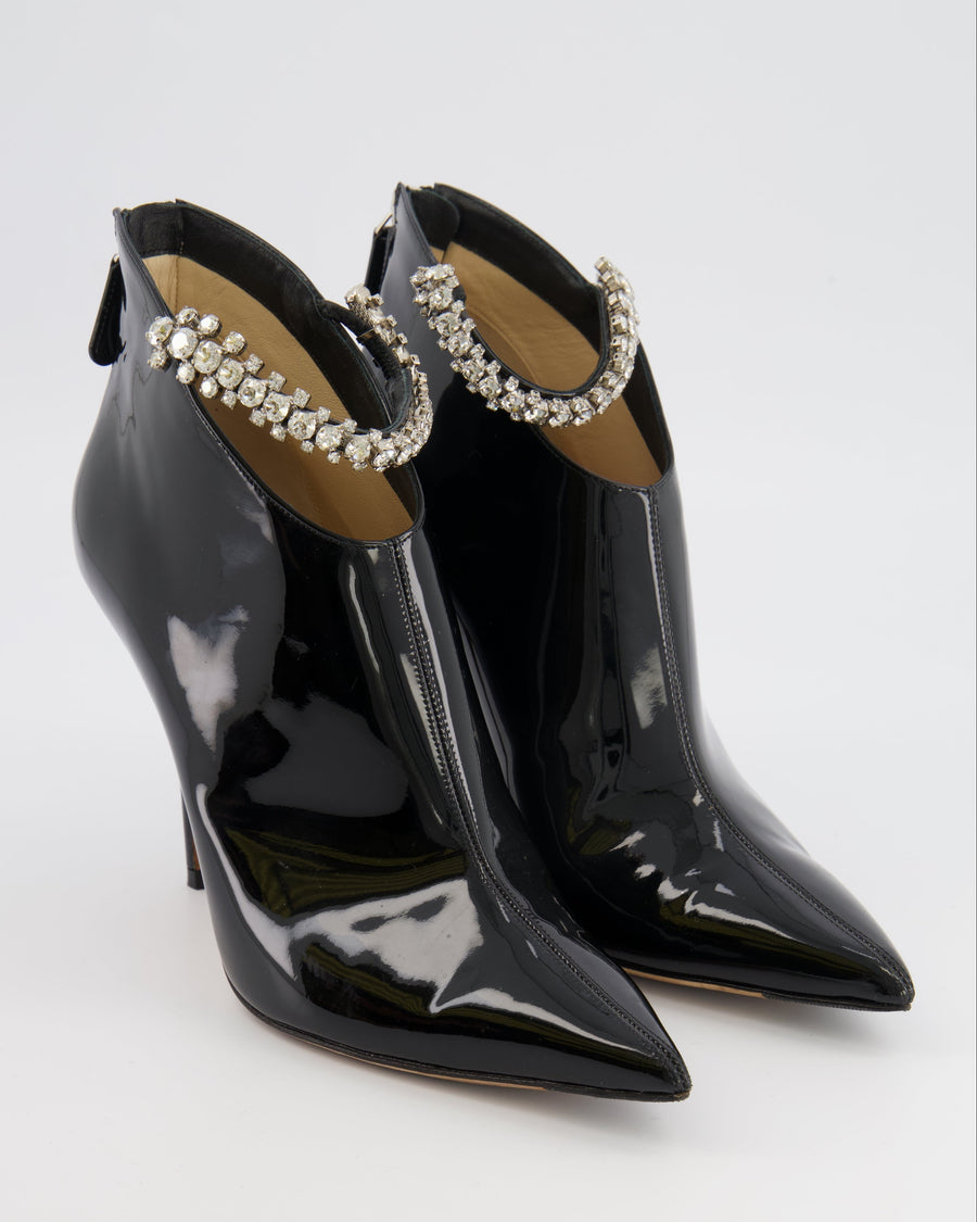 Jimmy Choo Blaize 100 Heeled Ankle Boots in Black Patent Leather with Crystal Embellished Strap Size EU 39.5 RRP £980