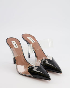 Alaia LeCoeur Heeled Mules in Clear PVC with Black Patent Leather Heart Pointed Toecap Size EU 40 RRP £990