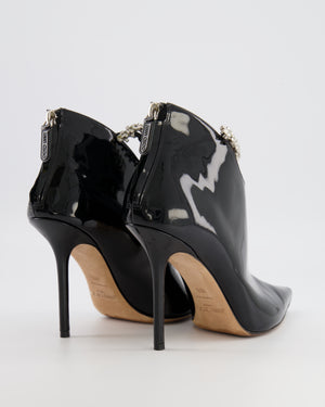 Jimmy Choo Blaize 100 Heeled Ankle Boots in Black Patent Leather with Crystal Embellished Strap Size EU 39.5 RRP £980