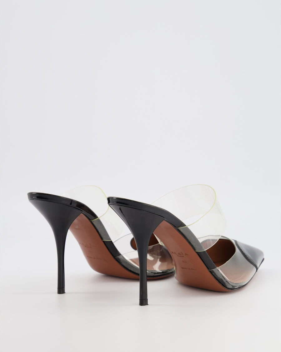 Alaia LeCoeur Heeled Mules in Clear PVC with Black Patent Leather Heart Pointed Toecap Size EU 40 RRP £990