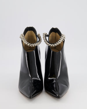 Jimmy Choo Blaize 100 Heeled Ankle Boots in Black Patent Leather with Crystal Embellished Strap Size EU 39.5 RRP £980