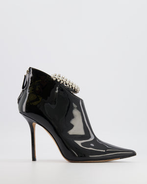 Jimmy Choo Blaize 100 Heeled Ankle Boots in Black Patent Leather with Crystal Embellished Strap Size EU 39.5 RRP £980