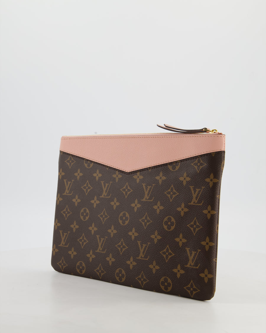 Louis Vuitton Brown and Rose Poudre Calfskin Monogram Daily Pouch with Gold Hardware