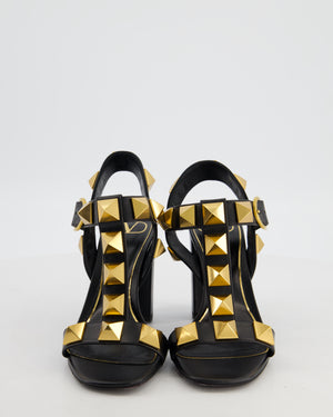 Valentino Black Gold Rockstud Block Heel Sandal Size EU 37