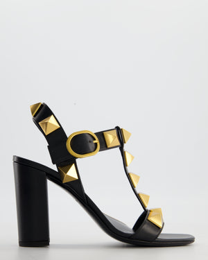 Valentino Black Gold Rockstud Block Heel Sandal Size EU 37