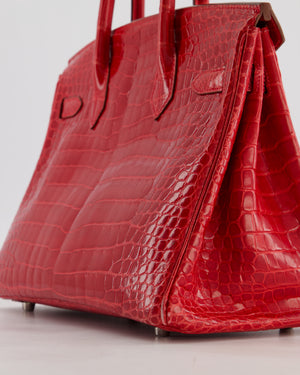 *HOT & RARE* Hermès Birkin 30 Retourne Bag in Braise Shiny Porosus Crocodile Leather with Palladium Hardware
