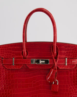 *HOT & RARE* Hermès Birkin 30 Retourne Bag in Braise Shiny Porosus Crocodile Leather with Palladium Hardware