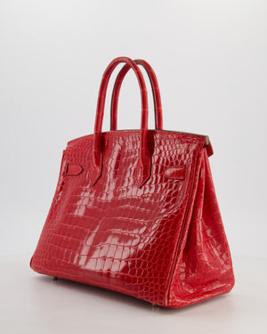 *HOT & RARE* Hermès Birkin 30 Retourne Bag in Braise Shiny Porosus Crocodile Leather with Palladium Hardware