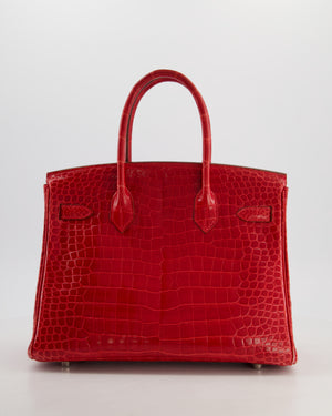*HOT & RARE* Hermès Birkin 30 Retourne Bag in Braise Shiny Porosus Crocodile Leather with Palladium Hardware