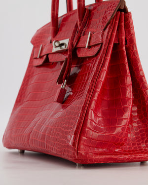 *HOT & RARE* Hermès Birkin 30 Retourne Bag in Braise Shiny Porosus Crocodile Leather with Palladium Hardware