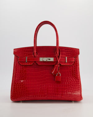 *HOT & RARE* Hermès Birkin 30 Retourne Bag in Braise Shiny Porosus Crocodile Leather with Palladium Hardware