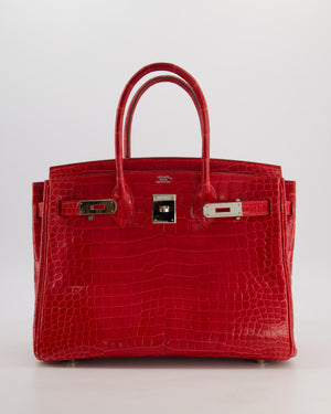 *HOT & RARE* Hermès Birkin 30 Retourne Bag in Braise Shiny Porosus Crocodile Leather with Palladium Hardware