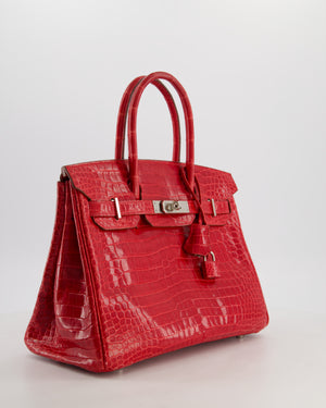 *HOT & RARE* Hermès Birkin 30 Retourne Bag in Braise Shiny Porosus Crocodile Leather with Palladium Hardware