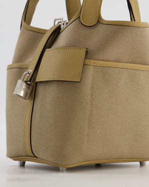*HOT* Hermès Picotin 18 Lock Pocket Cargo Bag in Beige Marfa Toile Goeland & Poussiere Swift Leather with Palladium Hardware