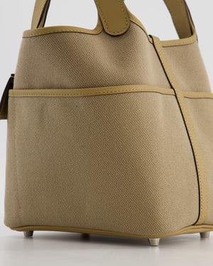 *HOT* Hermès Picotin 18 Lock Pocket Cargo Bag in Beige Marfa Toile Goeland & Poussiere Swift Leather with Palladium Hardware