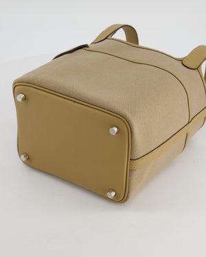 *HOT* Hermès Picotin 18 Lock Pocket Cargo Bag in Beige Marfa Toile Goeland & Poussiere Swift Leather with Palladium Hardware