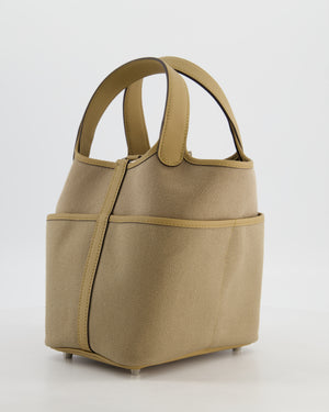 *HOT* Hermès Picotin 18 Lock Pocket Cargo Bag in Beige Marfa Toile Goeland & Poussiere Swift Leather with Palladium Hardware