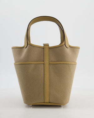 *HOT* Hermès Picotin 18 Lock Pocket Cargo Bag in Beige Marfa Toile Goeland & Poussiere Swift Leather with Palladium Hardware