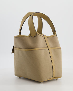 *HOT* Hermès Picotin 18 Lock Pocket Cargo Bag in Beige Marfa Toile Goeland & Poussiere Swift Leather with Palladium Hardware