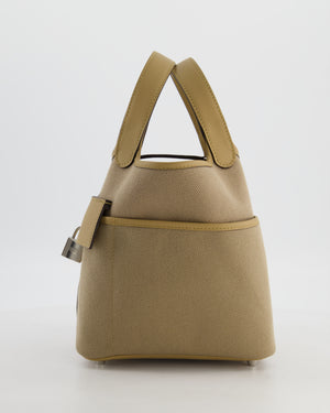 *HOT* Hermès Picotin 18 Lock Pocket Cargo Bag in Beige Marfa Toile Goeland & Poussiere Swift Leather with Palladium Hardware