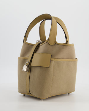 *HOT* Hermès Picotin 18 Lock Pocket Cargo Bag in Beige Marfa Toile Goeland & Poussiere Swift Leather with Palladium Hardware