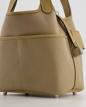 *HOT* Hermès Picotin 18 Lock Pocket Cargo Bag in Beige Marfa Toile Goeland & Poussiere Swift Leather with Palladium Hardware