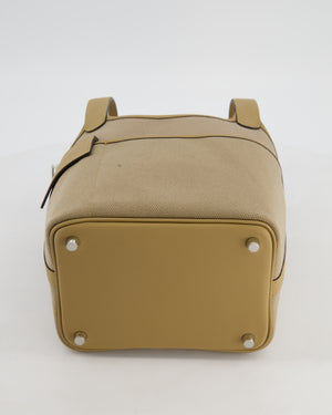 *HOT* Hermès Picotin 18 Lock Pocket Cargo Bag in Beige Marfa Toile Goeland & Poussiere Swift Leather with Palladium Hardware