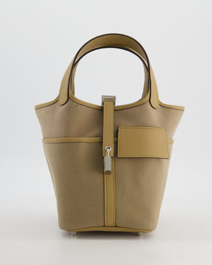 *HOT* Hermès Picotin 18 Lock Pocket Cargo Bag in Beige Marfa Toile Goeland & Poussiere Swift Leather with Palladium Hardware