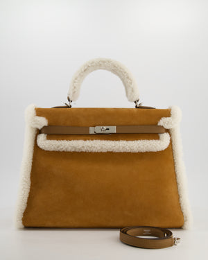 *COLLECTOR'S* Hermès Kelly 35 Teddy Plush Grizzly Bag in Alezan Swift Leather, Ecru Plush & Chamois Grizzly Suede Leather with Palladium Hardware
