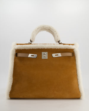 *COLLECTOR'S* Hermès Kelly 35 Teddy Plush Grizzly Bag in Alezan Swift Leather, Ecru Plush & Chamois Grizzly Suede Leather with Palladium Hardware