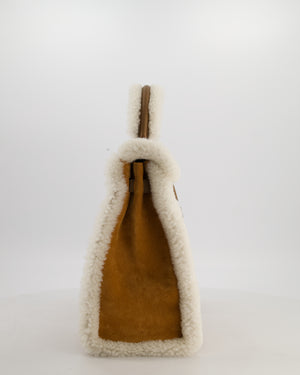 *COLLECTOR'S* Hermès Kelly 35 Teddy Plush Grizzly Bag in Alezan Swift Leather, Ecru Plush & Chamois Grizzly Suede Leather with Palladium Hardware