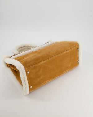 *COLLECTOR'S* Hermès Kelly 35 Teddy Plush Grizzly Bag in Alezan Swift Leather, Ecru Plush & Chamois Grizzly Suede Leather with Palladium Hardware