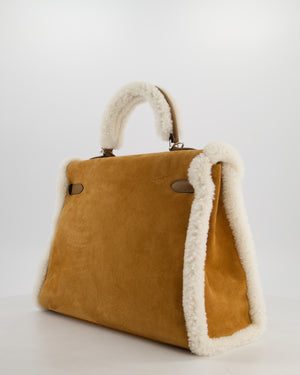*COLLECTOR'S* Hermès Kelly 35 Teddy Plush Grizzly Bag in Alezan Swift Leather, Ecru Plush & Chamois Grizzly Suede Leather with Palladium Hardware