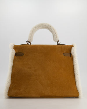 *COLLECTOR'S* Hermès Kelly 35 Teddy Plush Grizzly Bag in Alezan Swift Leather, Ecru Plush & Chamois Grizzly Suede Leather with Palladium Hardware