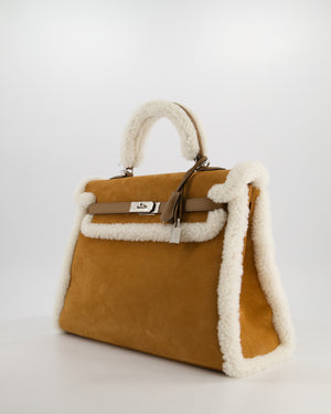 *COLLECTOR'S* Hermès Kelly 35 Teddy Plush Grizzly Bag in Alezan Swift Leather, Ecru Plush & Chamois Grizzly Suede Leather with Palladium Hardware