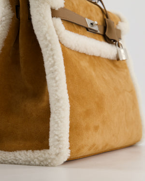 *COLLECTOR'S* Hermès Kelly 35 Teddy Plush Grizzly Bag in Alezan Swift Leather, Ecru Plush & Chamois Grizzly Suede Leather with Palladium Hardware
