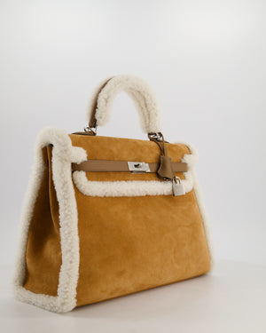 *COLLECTOR'S* Hermès Kelly 35 Teddy Plush Grizzly Bag in Alezan Swift Leather, Ecru Plush & Chamois Grizzly Suede Leather with Palladium Hardware