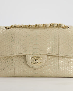 *SUPER RARE* Chanel Beige & Metallic Gold Small Classic Double Flap Bag in Varano Leather with Champagne Gold Hardware