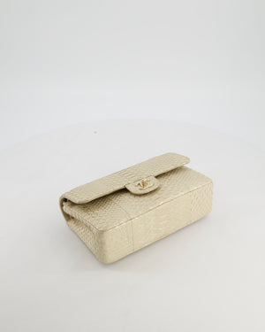 *SUPER RARE* Chanel Beige & Metallic Gold Small Classic Double Flap Bag in Varano Leather with Champagne Gold Hardware