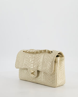 *SUPER RARE* Chanel Beige & Metallic Gold Small Classic Double Flap Bag in Varano Leather with Champagne Gold Hardware