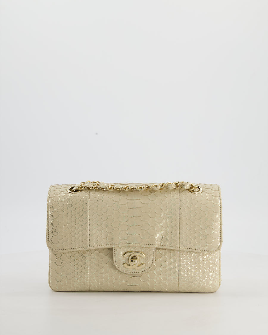 *SUPER RARE* Chanel Beige & Metallic Gold Small Classic Double Flap Bag in Varano Leather with Champagne Gold Hardware