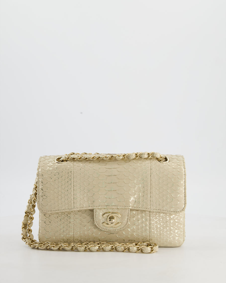 *SUPER RARE* Chanel Beige & Metallic Gold Small Classic Double Flap Bag in Varano Leather with Champagne Gold Hardware