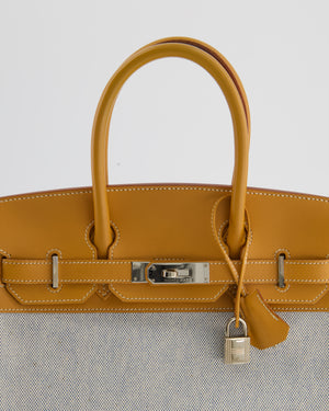 *RARE* Hermès Vintage Birkin 30 Retourne Toile Bag in Natural Sable Vache Naturelle Leather & Écru/Ciel Cross Toile Canvas with Palladium Hardware