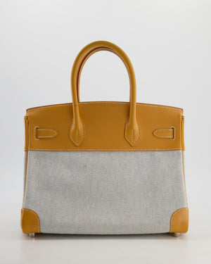*RARE* Hermès Vintage Birkin 30 Retourne Toile Bag in Natural Sable Vache Naturelle Leather & Écru/Ciel Cross Toile Canvas with Palladium Hardware