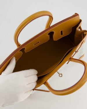*RARE* Hermès Vintage Birkin 30 Retourne Toile Bag in Natural Sable Vache Naturelle Leather & Écru/Ciel Cross Toile Canvas with Palladium Hardware